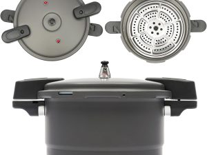 9L/9.5Qt Aluminum Alloy Pressure Cooker, Round Pressure W/Steam Rack, W/Spring Valve Safeguard Devices For Gas, Induction, Electric, And Ceramic Stoves