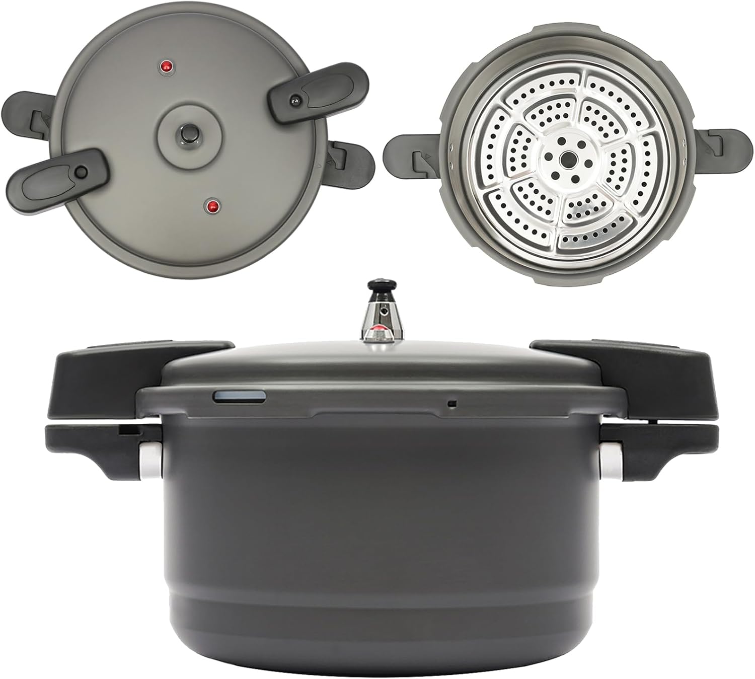 9L/9.5Qt Aluminum Alloy Pressure Cooker, Round Pressure W/Steam Rack, W/Spring Valve Safeguard Devices For Gas, Induction, Electric, And Ceramic Stoves