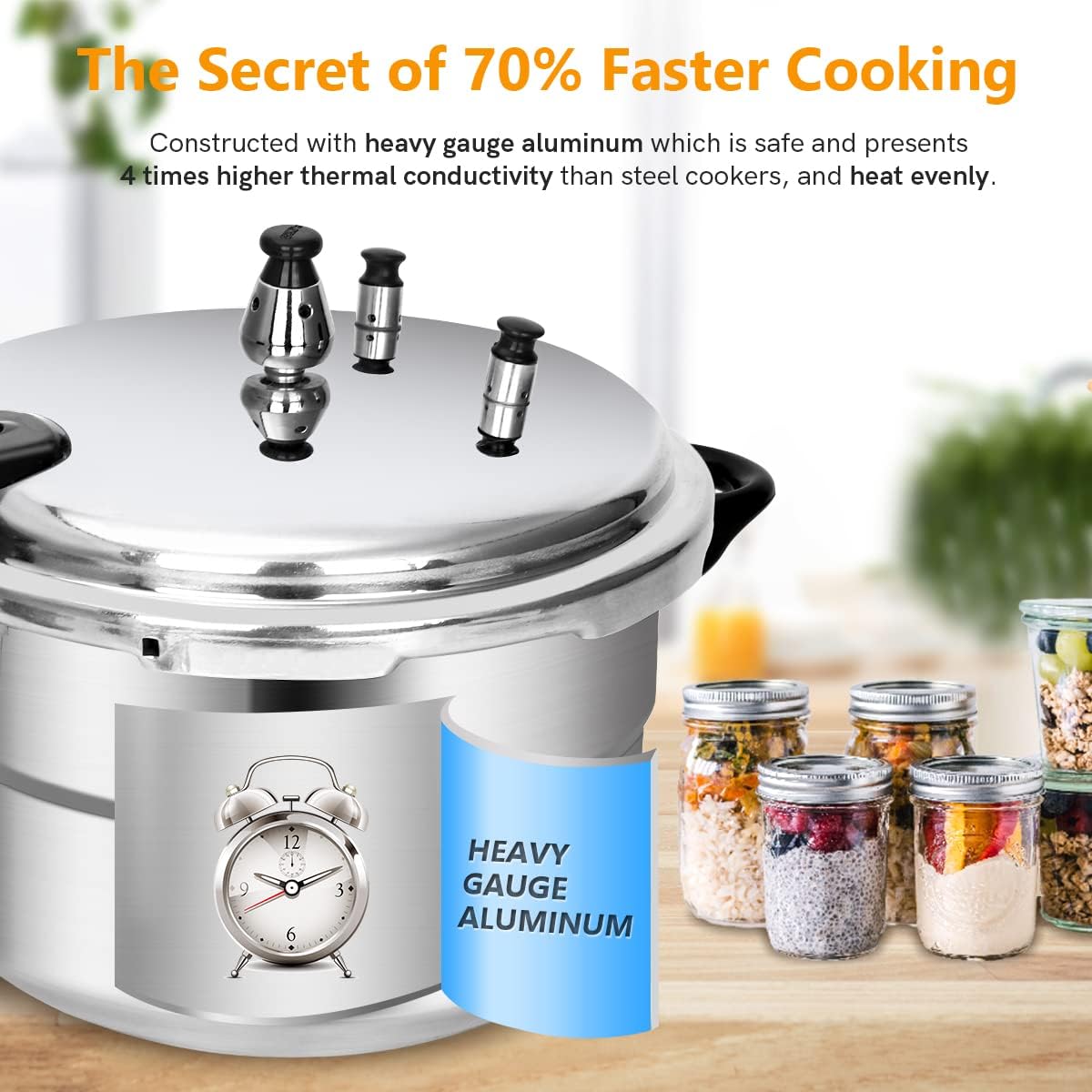 5.3 Quart Pressure Cooker, 10 PSI Induction Compatible Pressure Canner w/Honeycomb Stainless Steel Clad Base for Fast & Even Heating, Canning Rack Included - Image 2