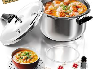 Stainless Steel Pressure Cooker(Non-Aluminum),10 Quart Induction Compatible Pressure Cooker with Spring Valve Safeguard Devices,Compatible with Gas & Induction Cooker