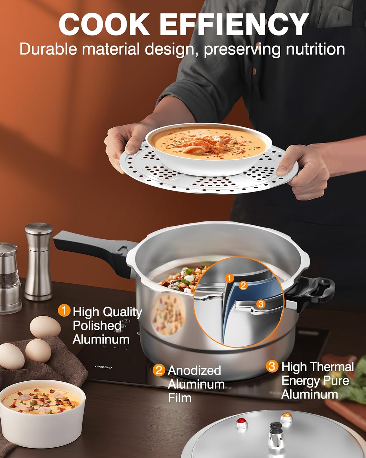 10Qt Aluminum Pressure Cooker w/Release Valve & Multiple Protective Devices,Pressure Canner Compatible with Gas & Induction Cooker,Canner Rack Included - Image 2