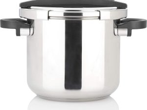 Stove Top Pressure Cooker 7 Quart - Stainless Steel, Multi Pressure Levels, Easy Locking, Induction Ready, Digital Cookbook & Steamer Basket |