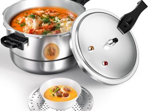 10Qt Aluminum Pressure Cooker w/Release Valve & Multiple Protective Devices,Pressure Canner Compatible with Gas & Induction Cooker,Canner Rack Included