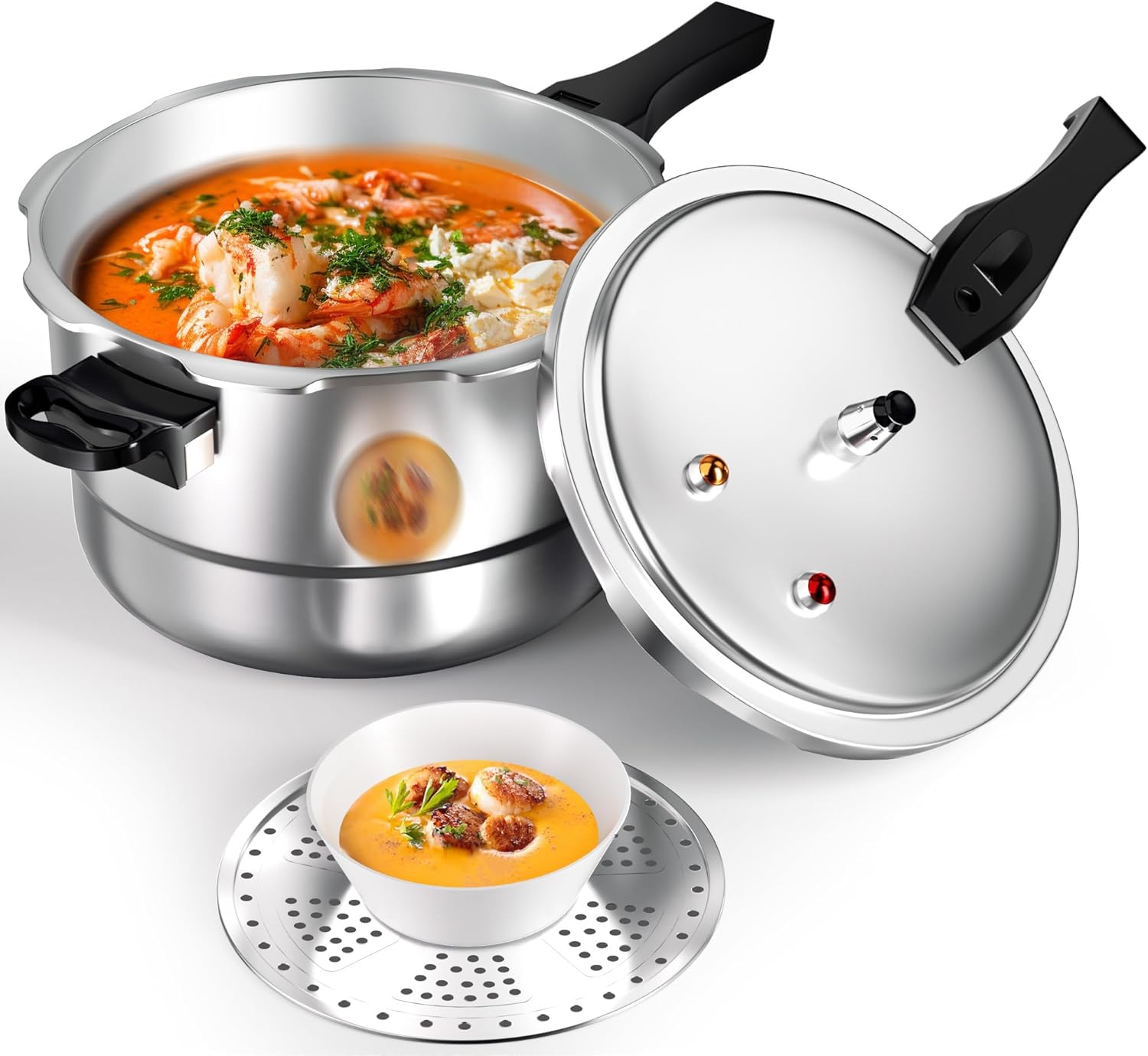 10Qt Aluminum Pressure Cooker w/Release Valve & Multiple Protective Devices,Pressure Canner Compatible with Gas & Induction Cooker,Canner Rack Included